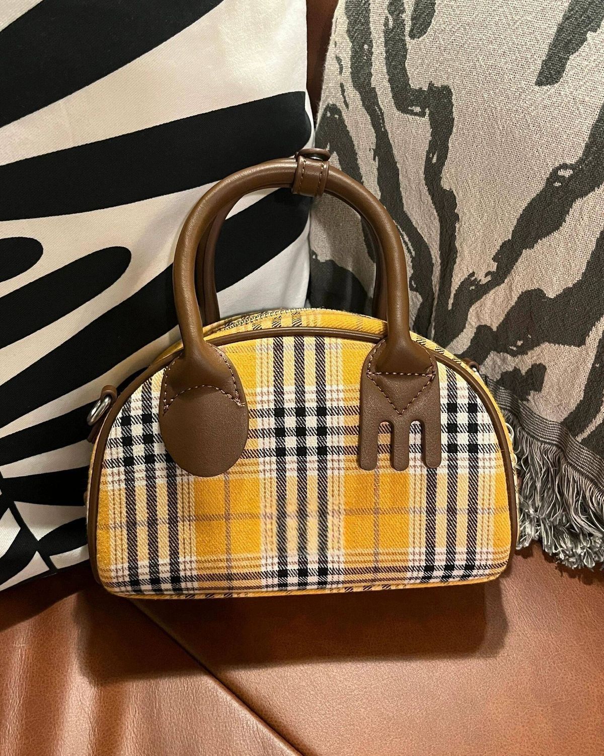 Retro bowling tas met ruitpatroon voor dames luxe schoudertas_voghion.com