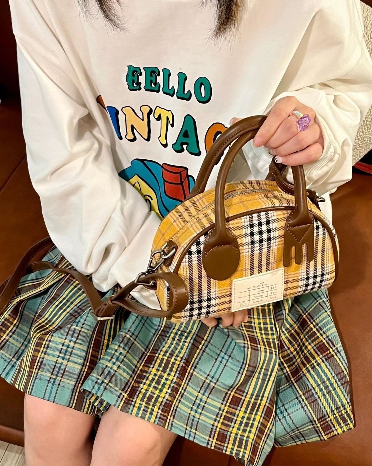 Retro bowling tas met ruitpatroon voor dames luxe schoudertas_voghion.com
