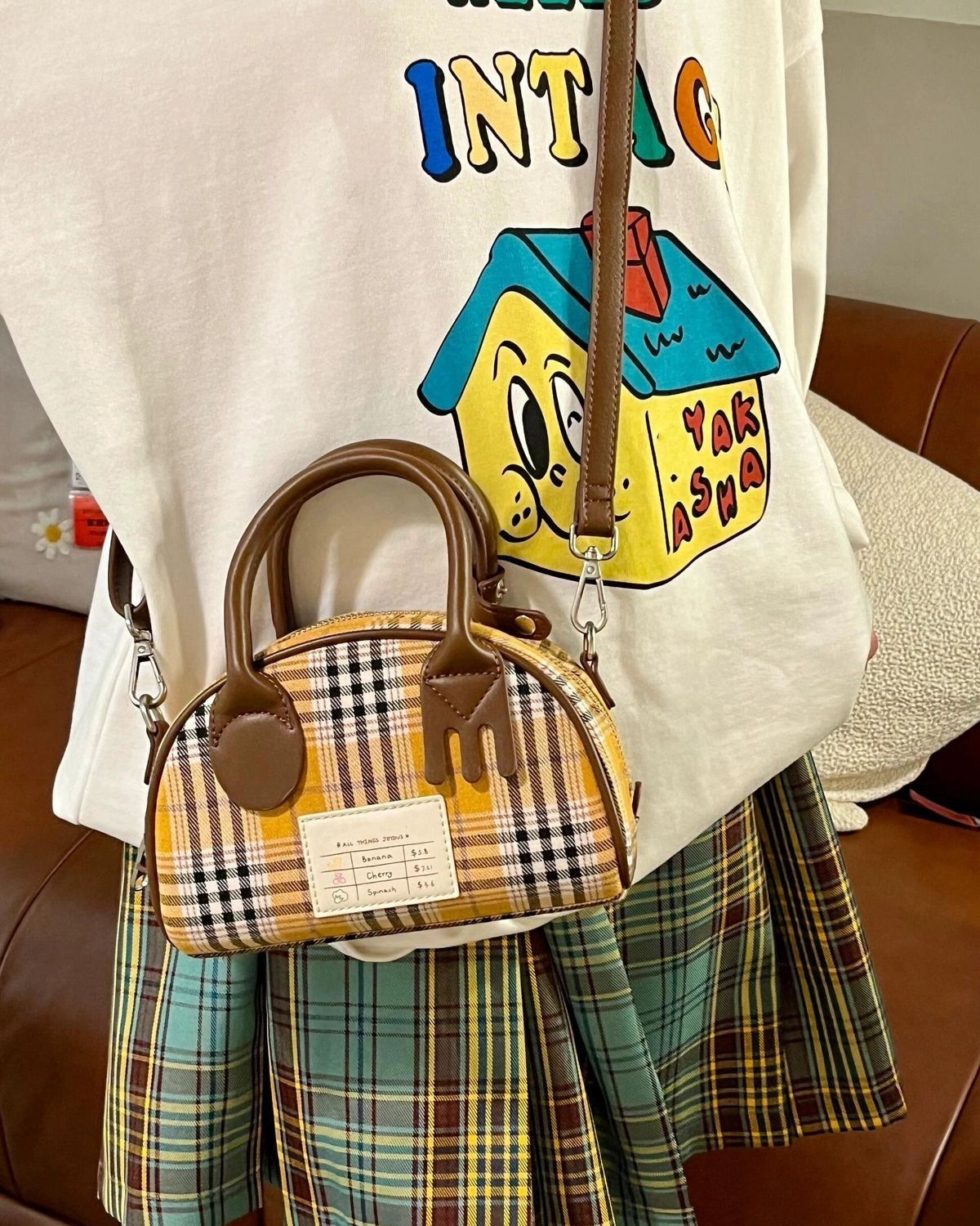 Retro bowling tas met ruitpatroon voor dames luxe schoudertas_voghion.com