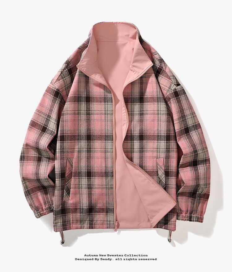 GENIOLAMODE giacca a quadri double face con revers per uomo e donna, coppia autunnale_voghion.com