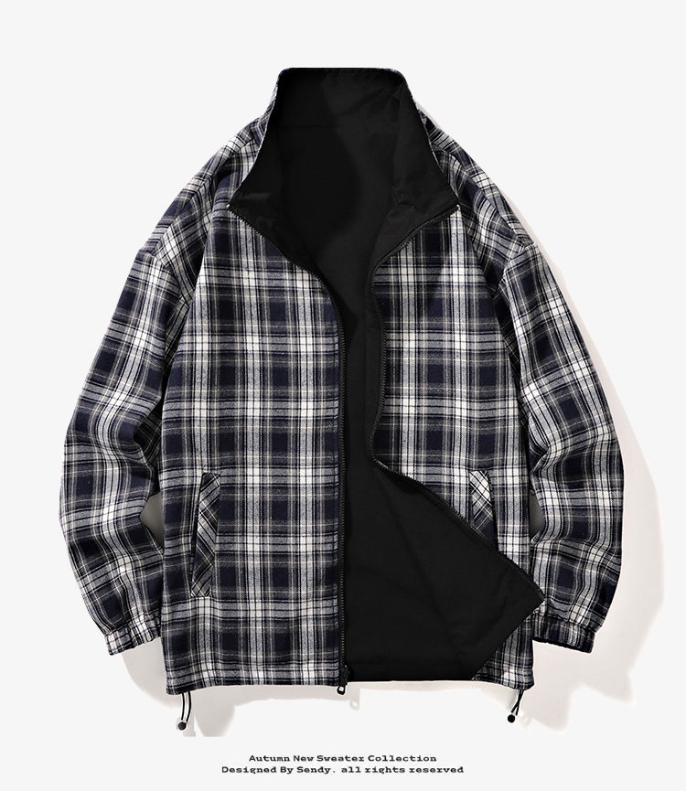 GENIOLAMODE giacca a quadri double face con revers per uomo e donna, coppia autunnale_voghion.com