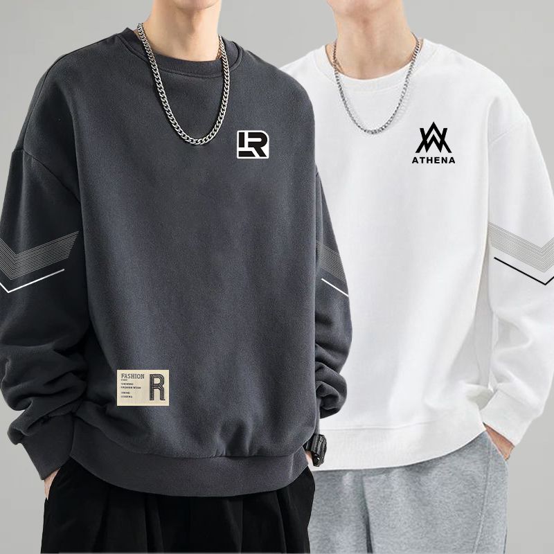 卫衣男圆领印花春秋新品宽松加厚长袖套头时尚休闲百搭打底衫潮男