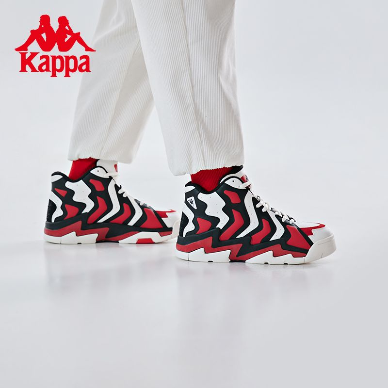 Kappa卡帕背靠背运动球鞋女2025新款情侣板鞋中高帮皮面小白鞋男