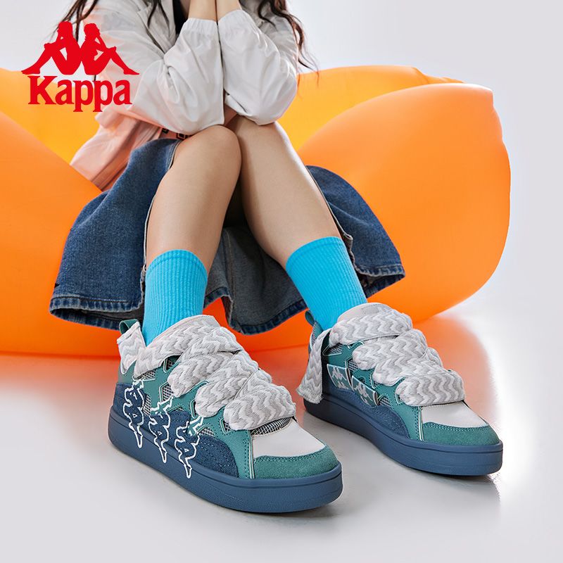 Kappa卡帕女鞋背靠背面包鞋女款春秋新款情侣串标休闲运动板鞋女