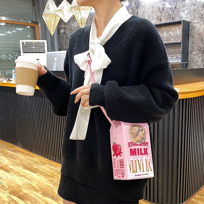 New Trendy Foreign Trade Fashion Cute Sweet Quirky Personalized Strawberry Chocolate Milk Cookie PU Crossbody Bag_voghion.com