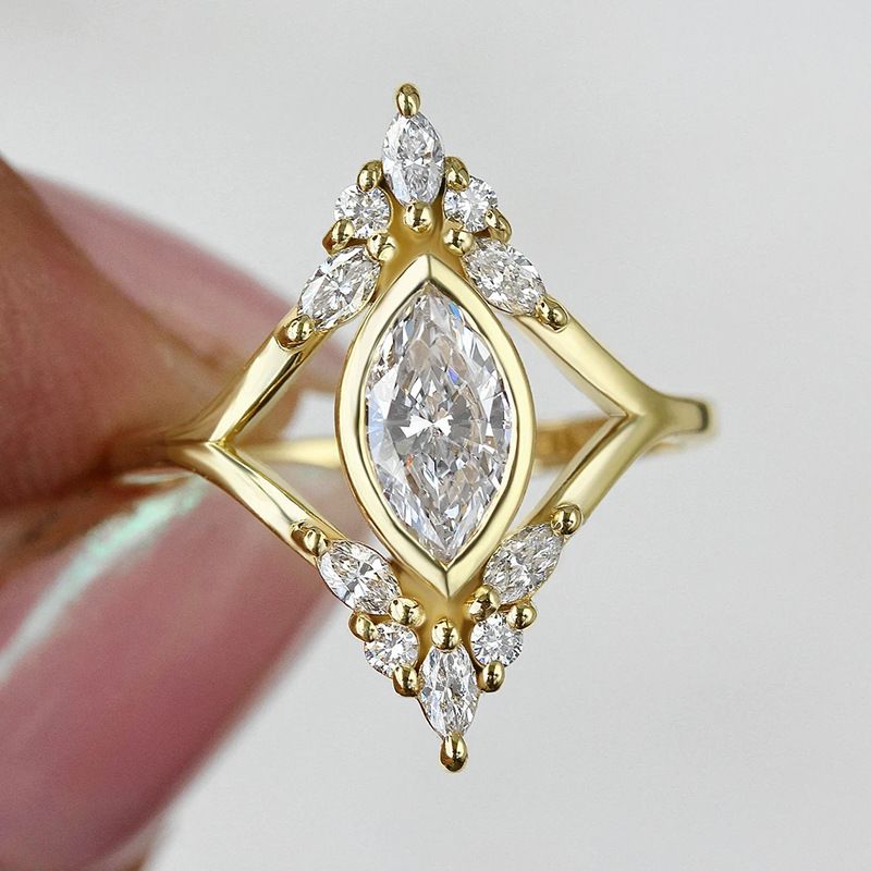 Designer Engagement Ring With Sparkling Marquise Geometric Design_voghion.com
