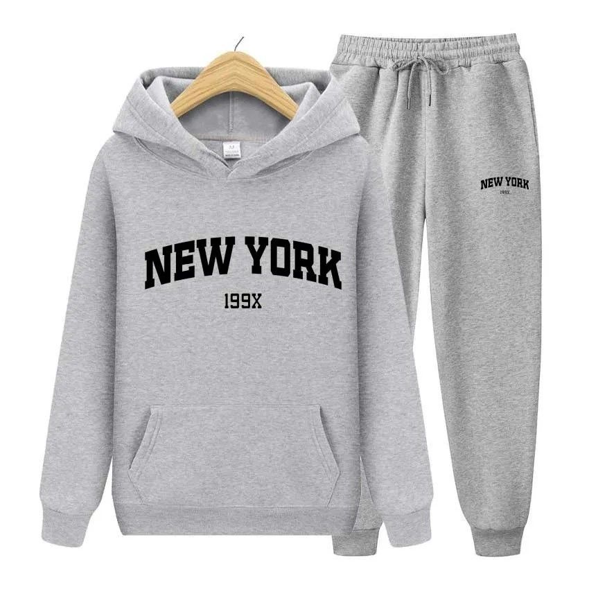 Heren herfst/winter New York NEWYORK sweatshirt en joggingbroek set, casual sporthoodie voor koppels_voghion.com