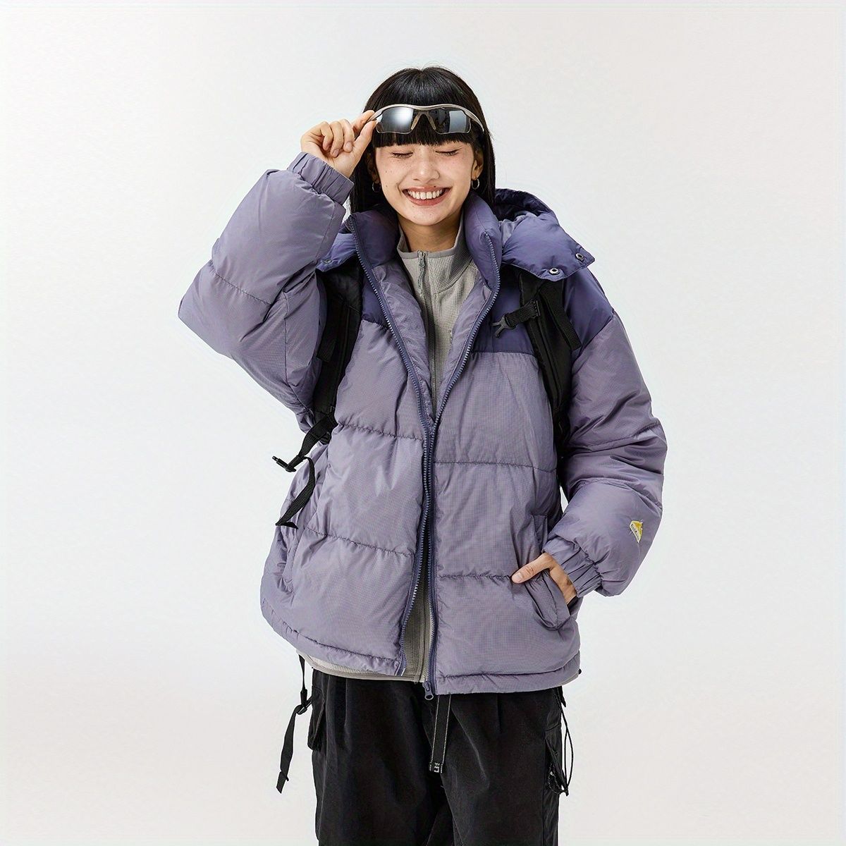 OWOX Kapuzenjacke mit abnehmbarer Kapuze, Color-Block, 90 Weiß, Enten-Paar-Daunenjacke, Wintermantel für Damen, kältebeständig, warm und dick gefüttert_voghion.com