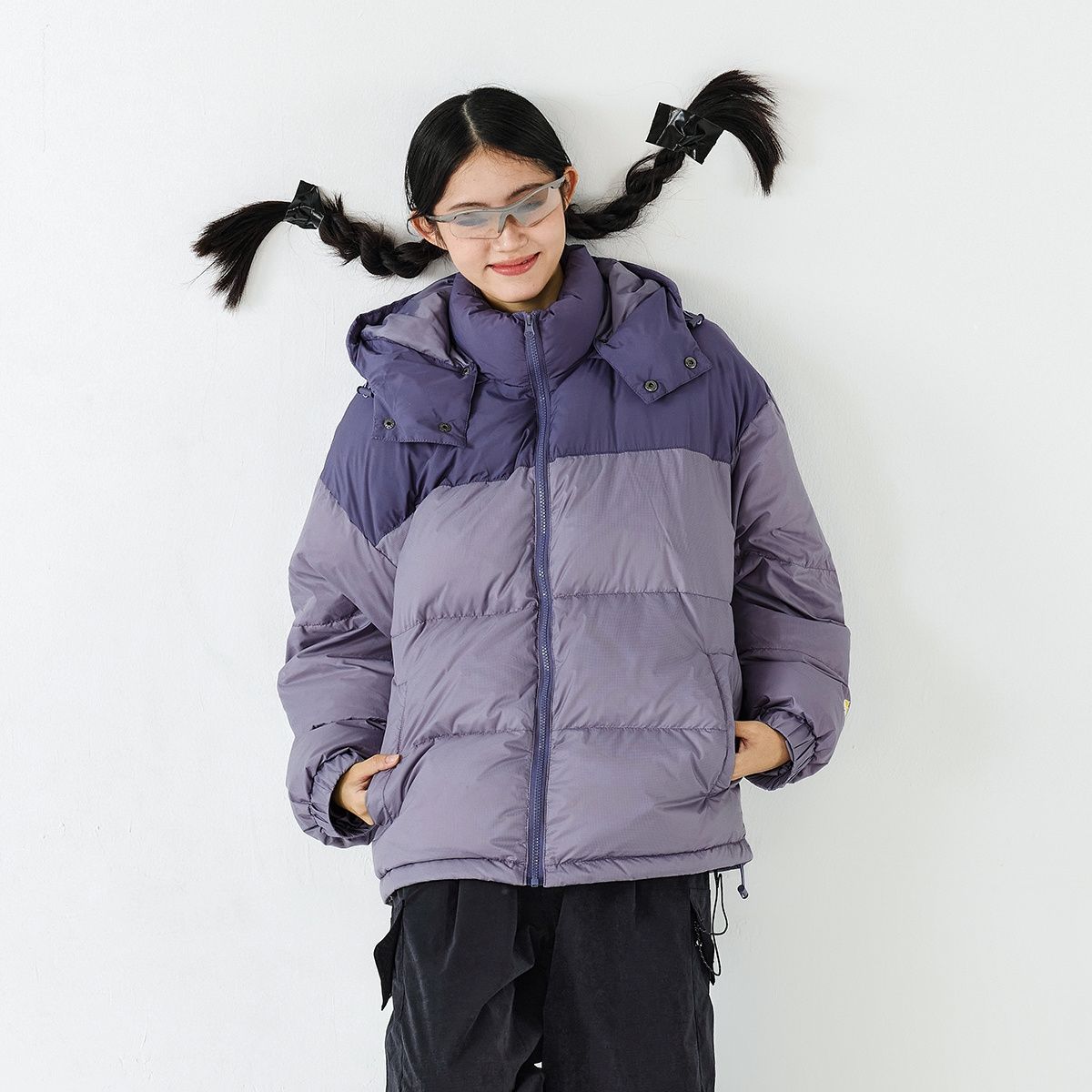 OWOX Kapuzenjacke mit abnehmbarer Kapuze, Color-Block, 90 Weiß, Enten-Paar-Daunenjacke, Wintermantel für Damen, kältebeständig, warm und dick gefüttert_voghion.com