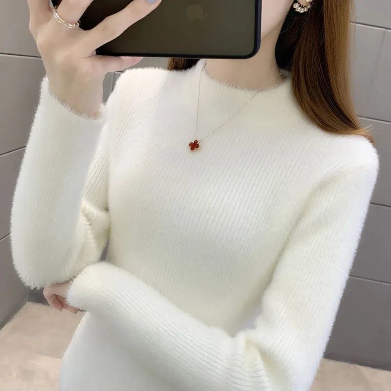 水貂绒毛衣女加厚仿貂绒2025新款修身内搭针织百搭软糯打底衫上衣