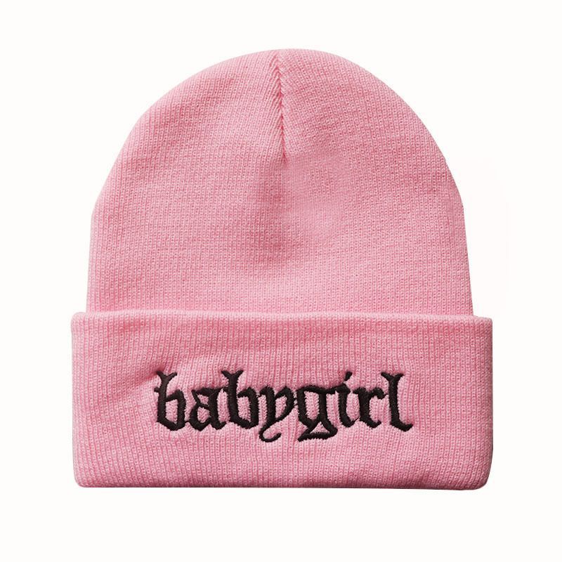 Babygirl Embroidered Knitted Warm Pullover Hip-Hop Wool Cold Hat Unisex Autumn Winter_voghion.com