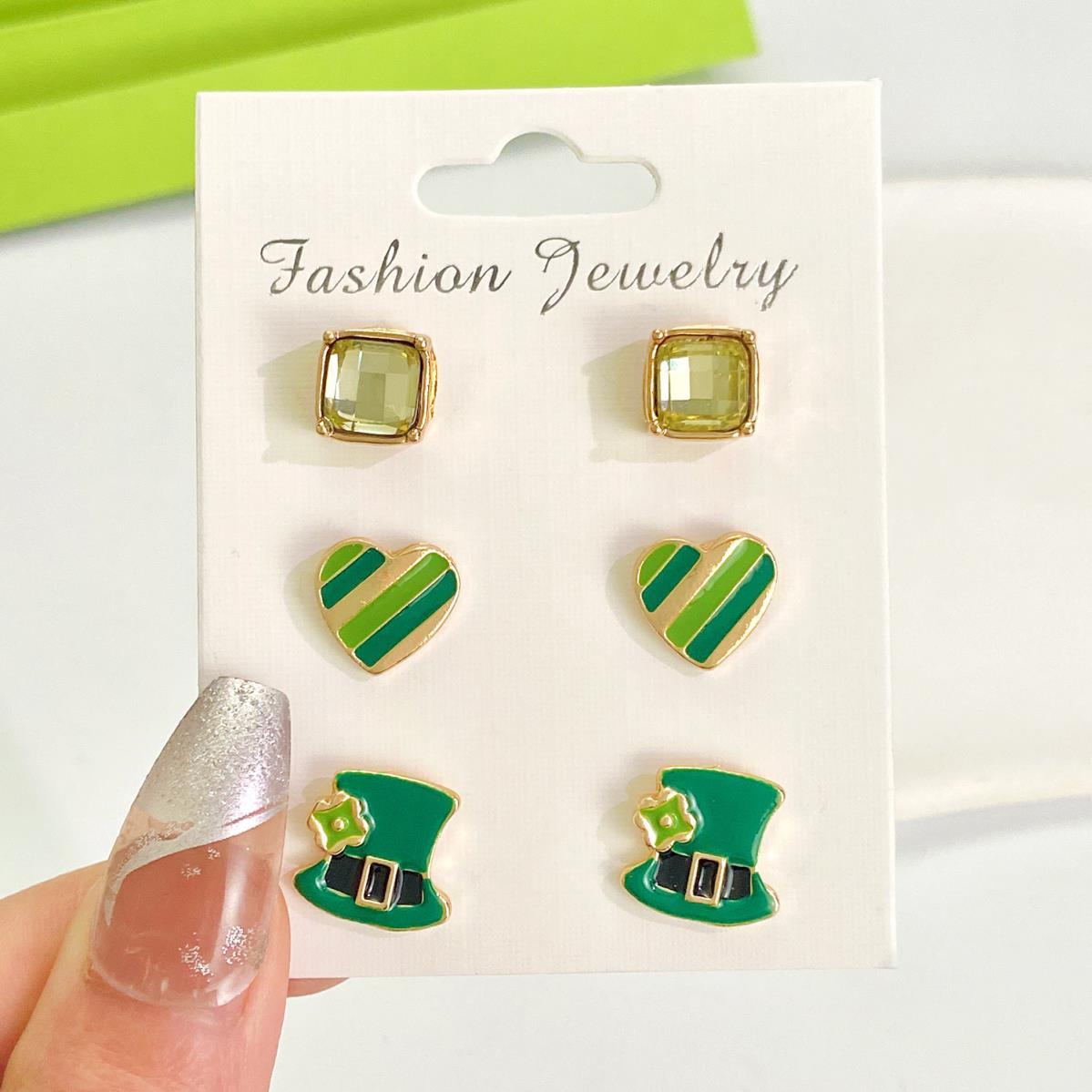 Ensemble de 3 boucles d oreilles trèfle pour la saint patrick_voghion.com