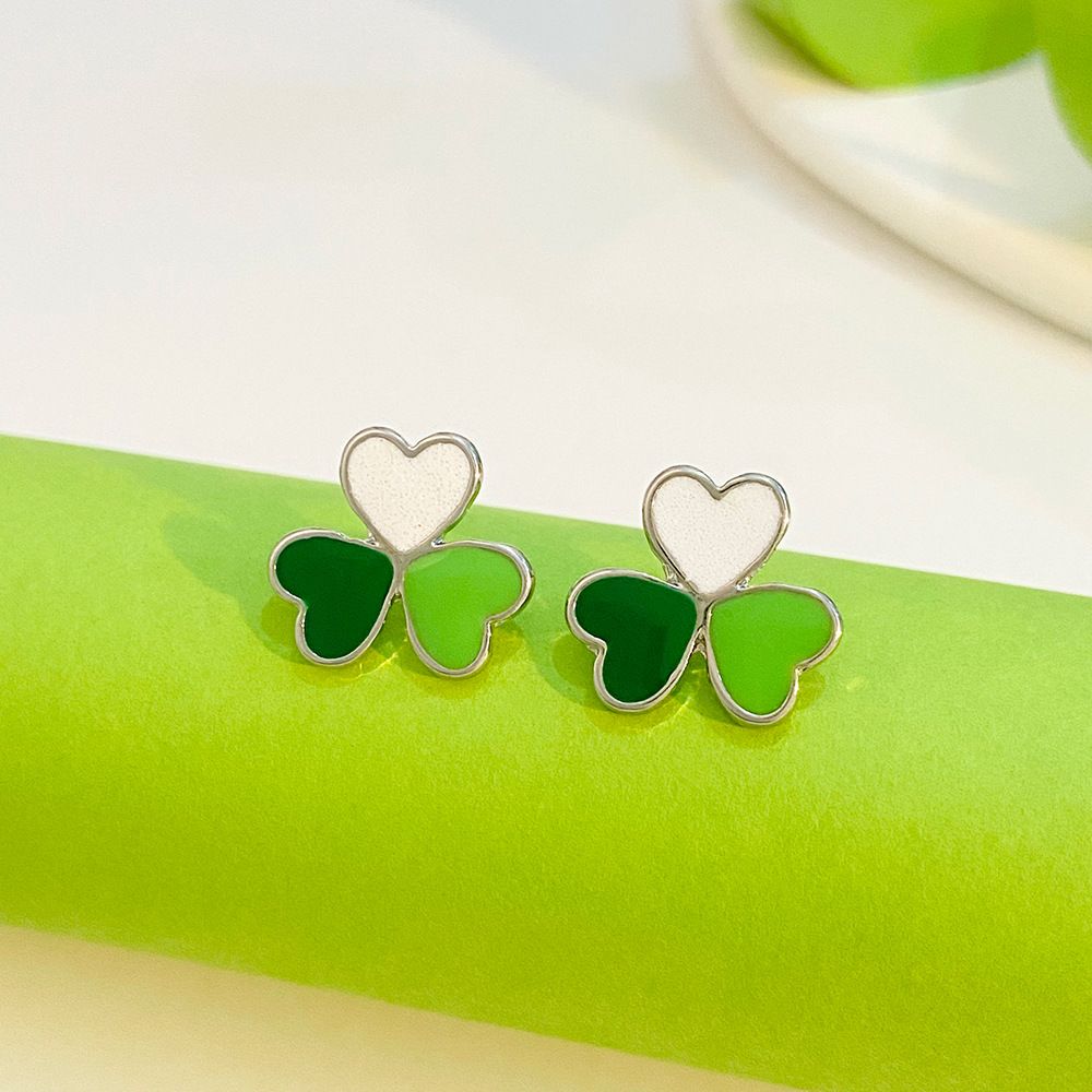 Nouvelle parure de trois boucles d'oreilles décoratives en alliage effet goutte d'huile, inspirée d'un chapeau irlandais en forme de trèfle pour la Saint-Patrick._voghion.com