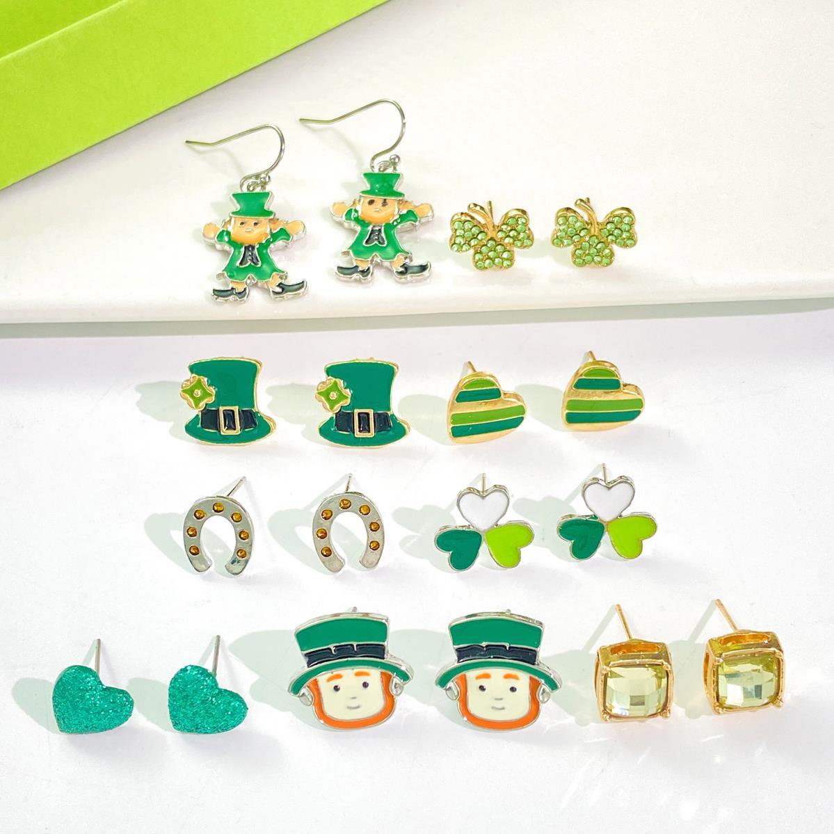 Ensemble de 3 boucles d oreilles trèfle pour la saint patrick_voghion.com