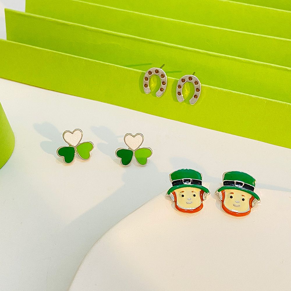 Ensemble de 3 boucles d oreilles trèfle pour la saint patrick_voghion.com