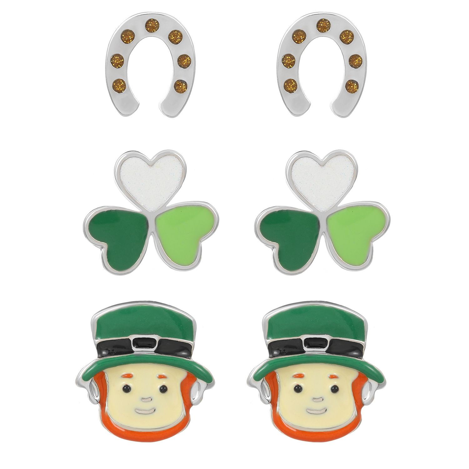 Nouvelle parure de trois boucles d'oreilles décoratives en alliage effet goutte d'huile, inspirée d'un chapeau irlandais en forme de trèfle pour la Saint-Patrick._voghion.com