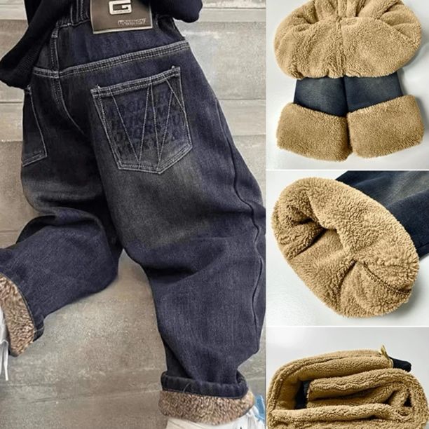 【加厚绒弹力】冬季新款男童牛仔裤中大童保暖宽松休闲加绒牛仔裤