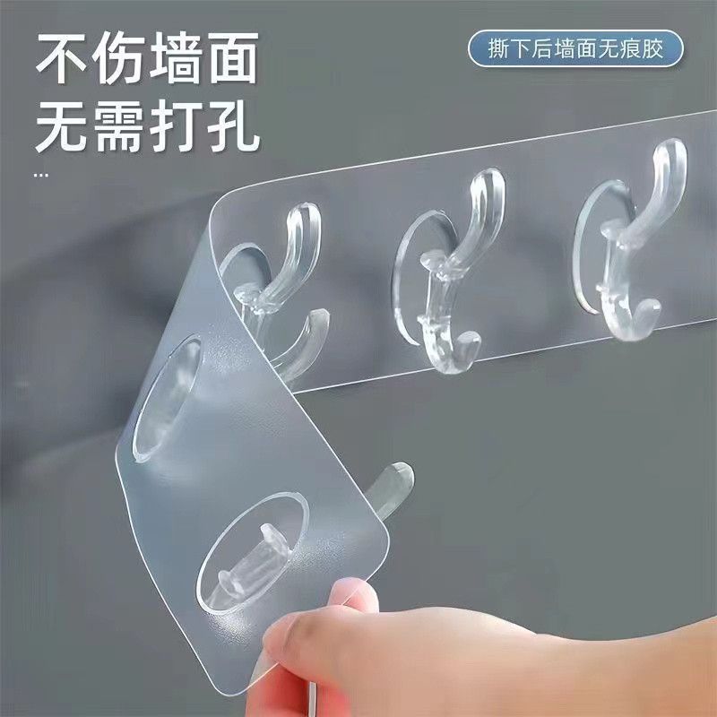 【超强】免打孔贴墙连排粘钩不掉门后厨房卫生间水晶衣帽承重挂勾 图片 4