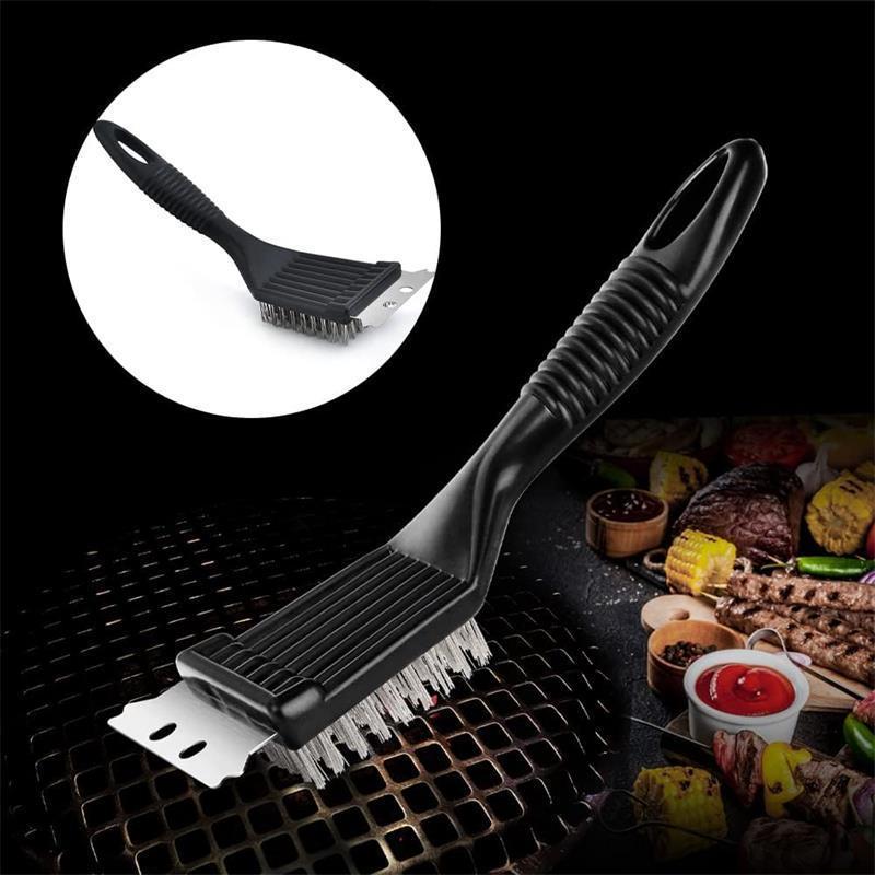 Spazzola per barbecue in acciaio inossidabile per uso alimentare, strumento ausiliario per la pulizia della griglia in rete metallica_voghion.com
