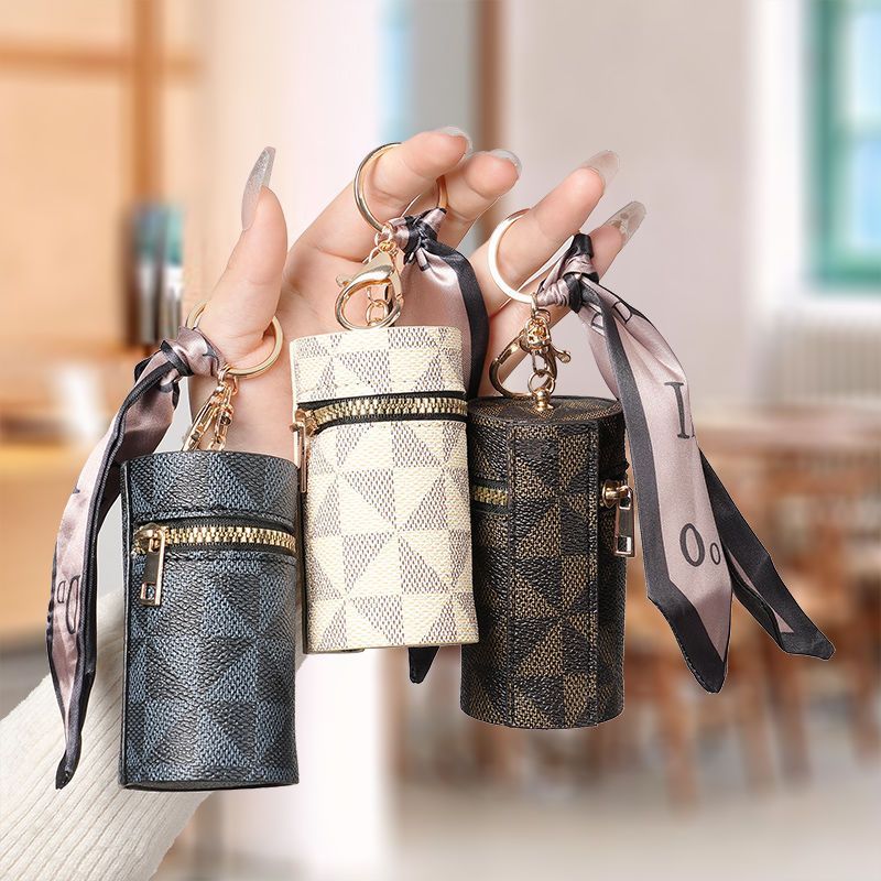 Portable Vintage Leather Lipstick Storage Bag, Exquisite Hand-held Keychain, Large-capacity Coin Purse, Couple's Bag_voghion.com