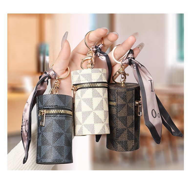 Estojo vintage de couro para batom e porta-moedas com chaveiro_voghion.com