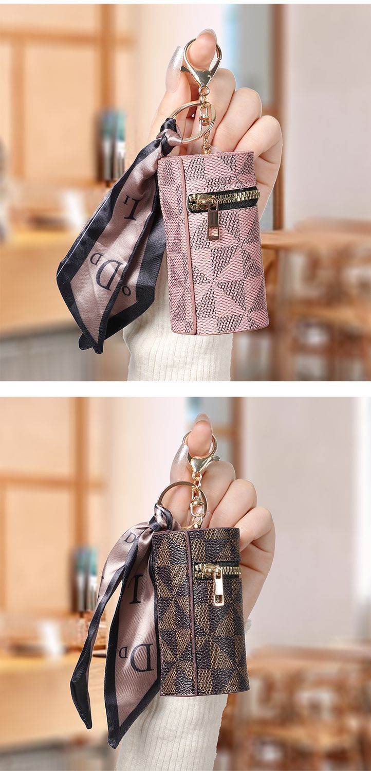 Estojo vintage de couro para batom e porta-moedas com chaveiro_voghion.com