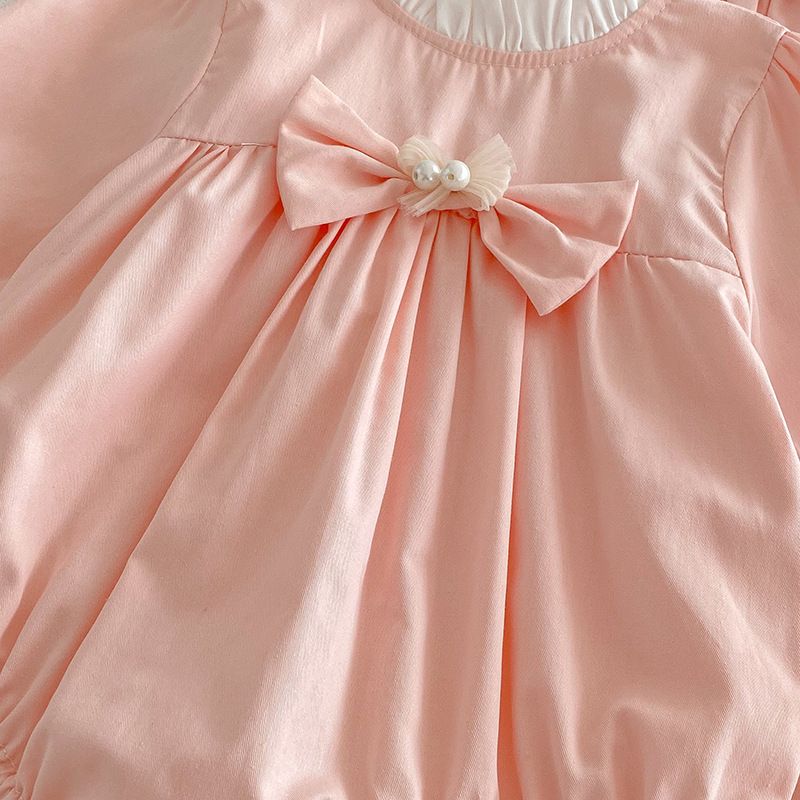 Flickor prinsessklänning rosa långärmad med rulle casual_voghion.com