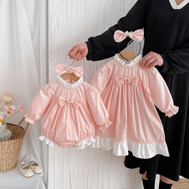 Flickor prinsessklänning rosa långärmad med rulle casual_voghion.com