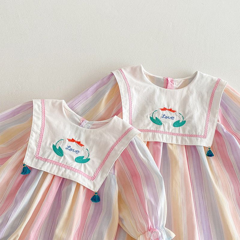 Mädchen Langarm Kleid Für Frühling Mit Spitze Und Schleife_voghion.com