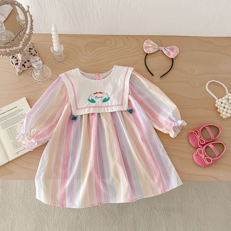 Mädchen Langarm Kleid Für Frühling Mit Spitze Und Schleife_voghion.com