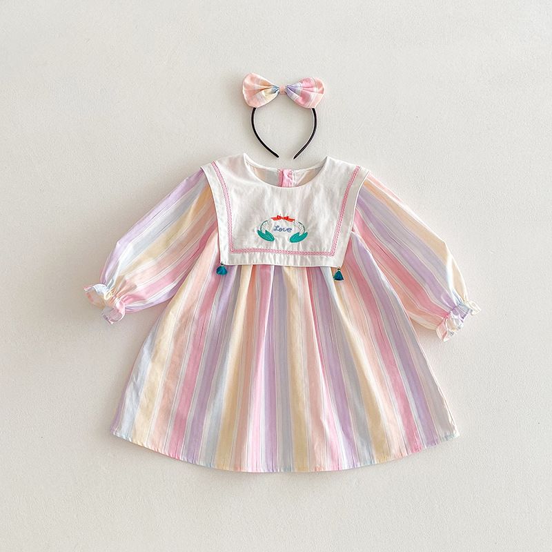 Mädchen Langarm Kleid Für Frühling Mit Spitze Und Schleife_voghion.com