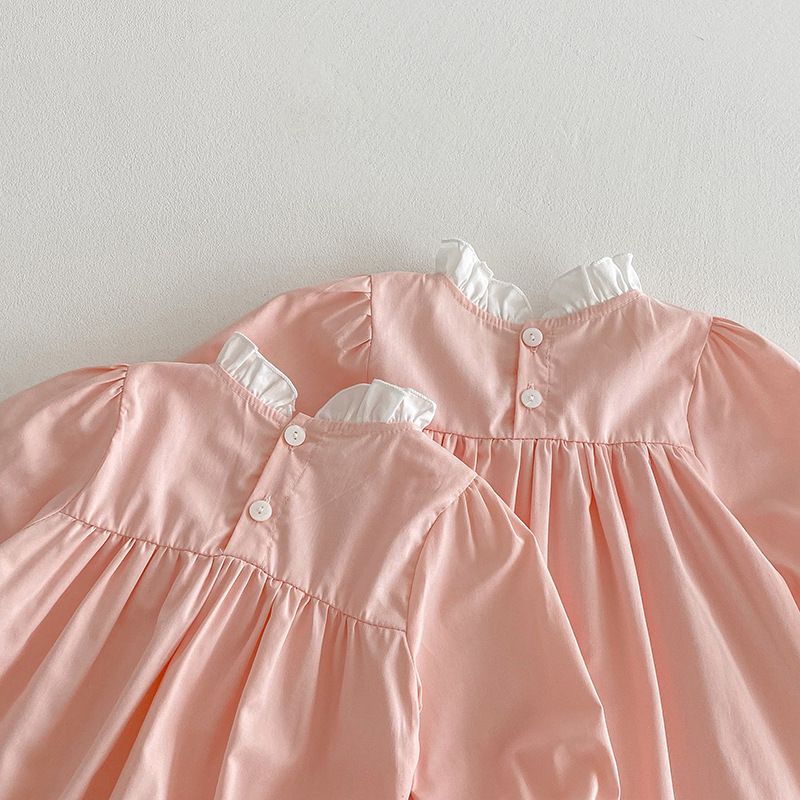 Flickor prinsessklänning rosa långärmad med rulle casual_voghion.com