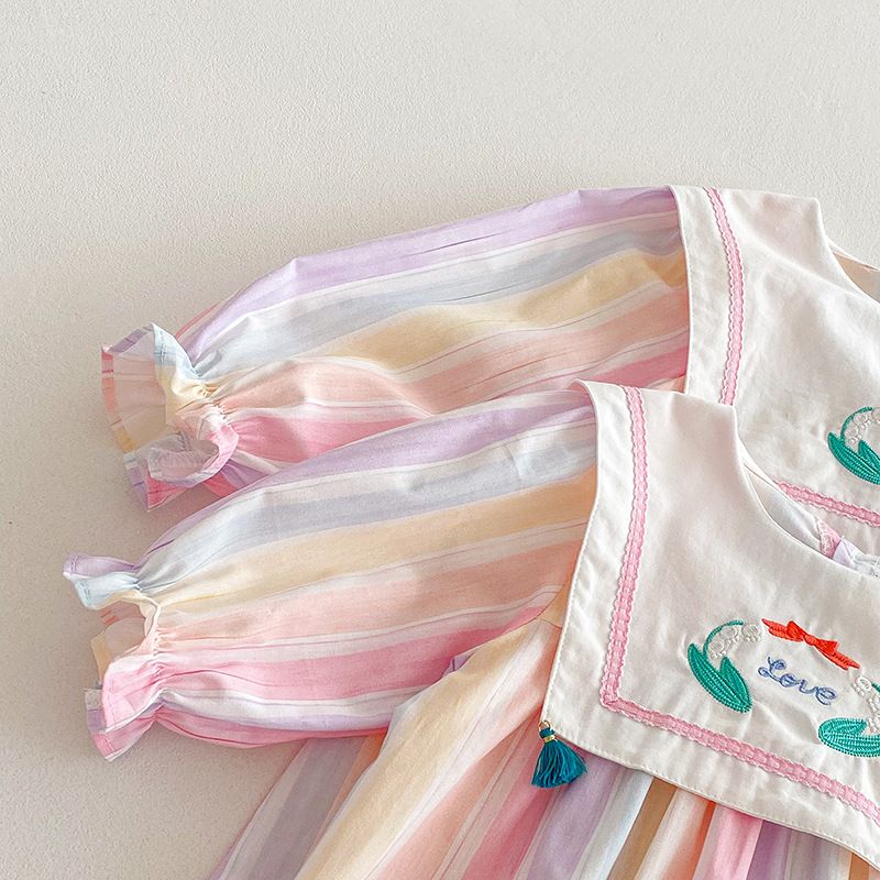 Mädchen Langarm Kleid Für Frühling Mit Spitze Und Schleife_voghion.com