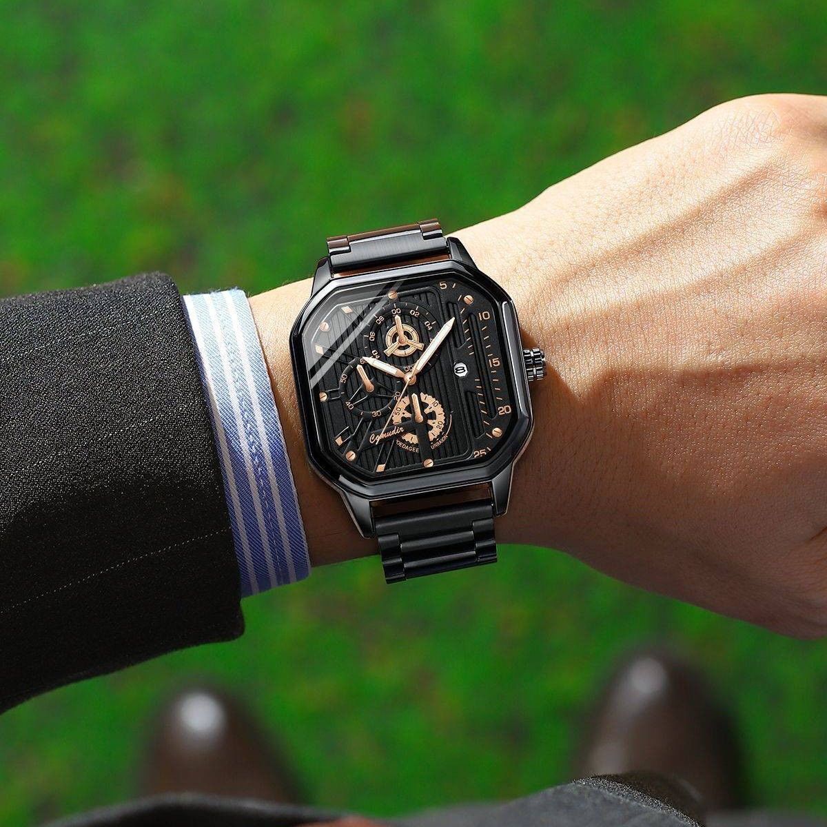 Men's Square Quartz Watch For Students Stylish Casual Trendy_voghion.com