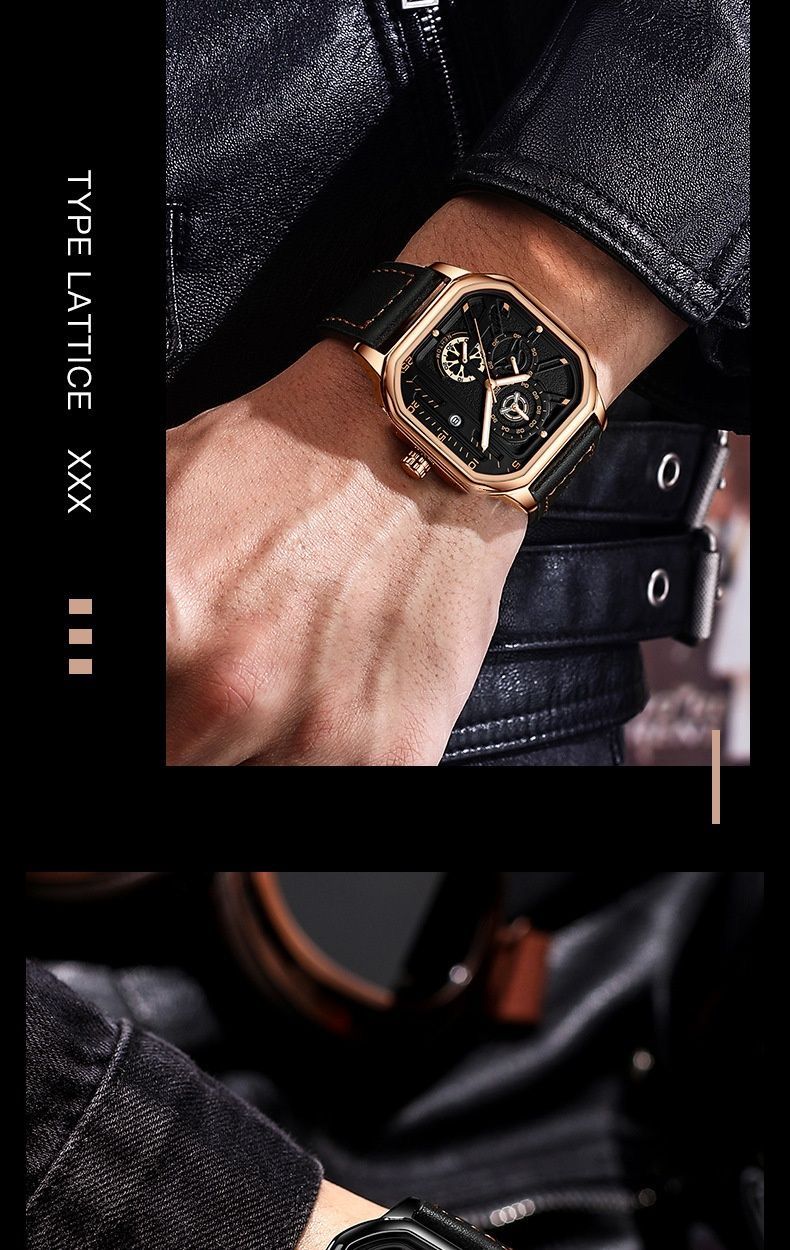 Men's Square Quartz Watch For Students Stylish Casual Trendy_voghion.com