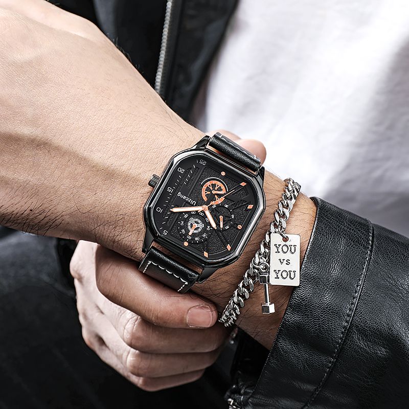 Men's High Aesthetic Appeal, Suitable Students, Square Quartz Watch For Teenagers, High-end, Casual, Stylish, Trendy,_voghion.com