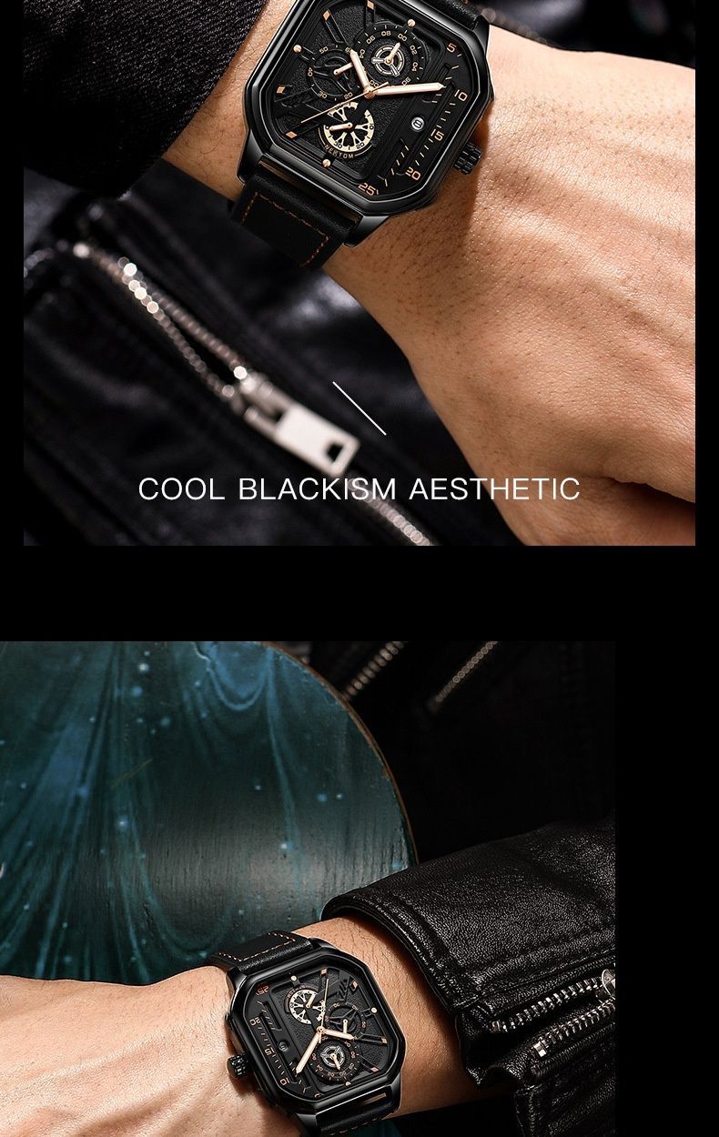 Men's Square Quartz Watch For Students Stylish Casual Trendy_voghion.com