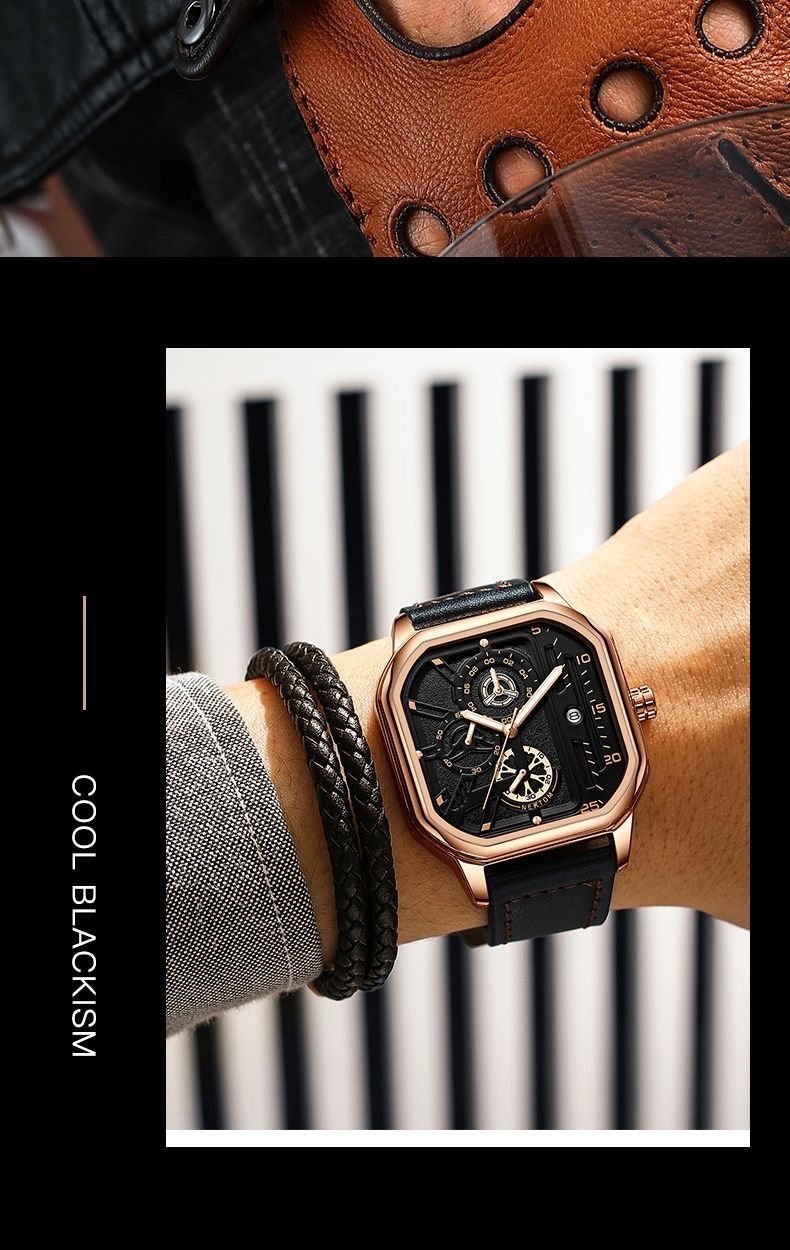 Men's Square Quartz Watch For Students Stylish Casual Trendy_voghion.com