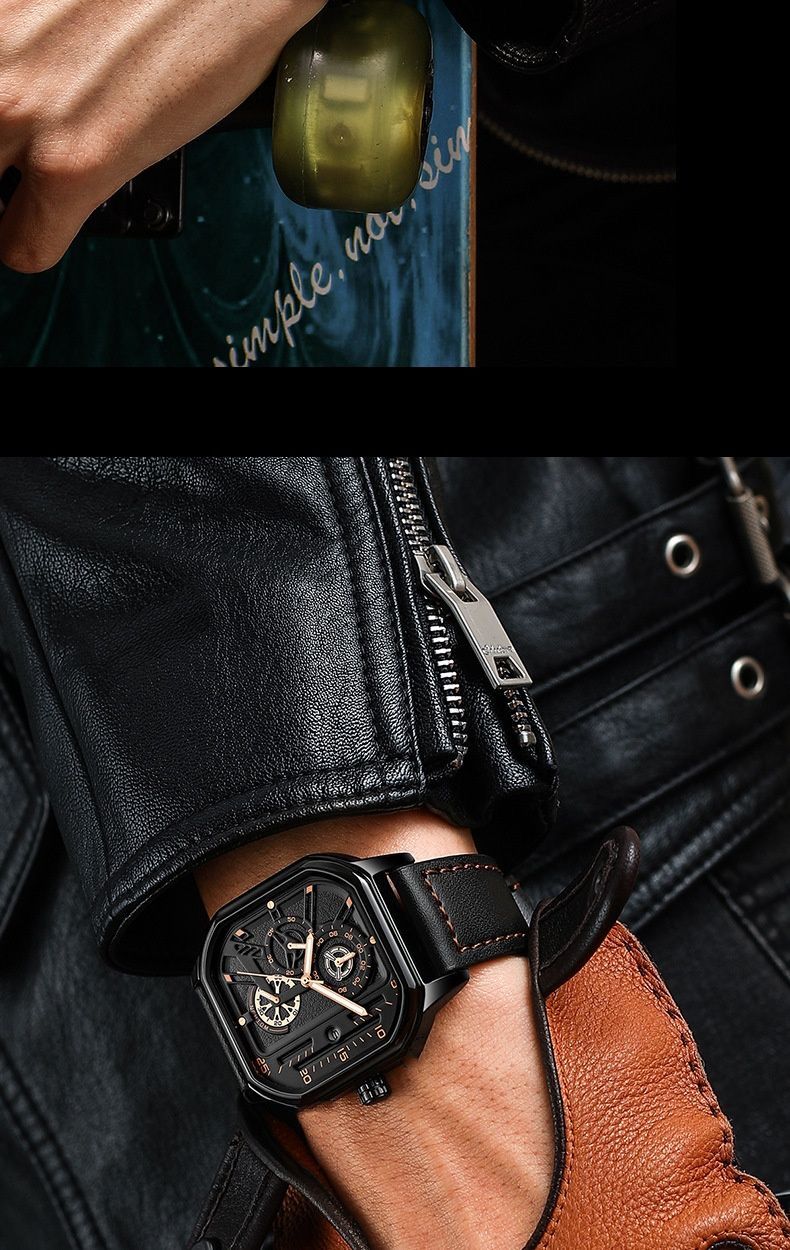 Men's Square Quartz Watch For Students Stylish Casual Trendy_voghion.com