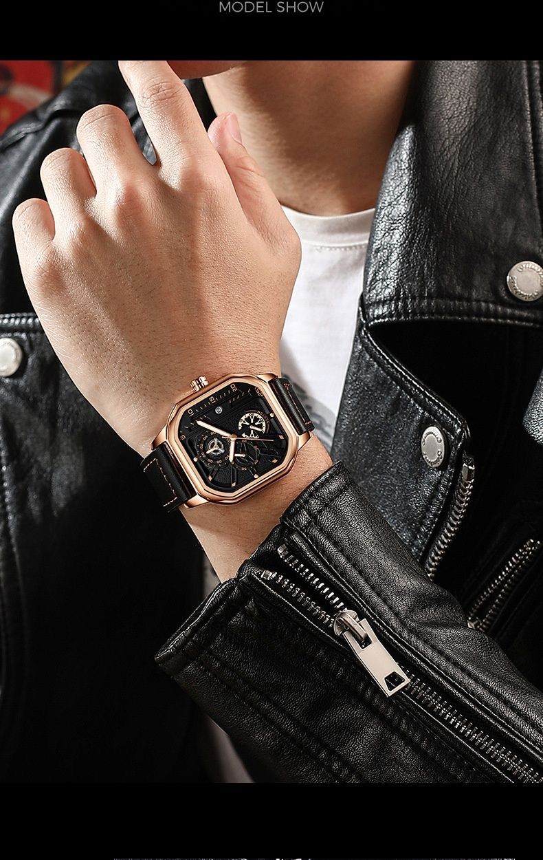 Men's Square Quartz Watch For Students Stylish Casual Trendy_voghion.com
