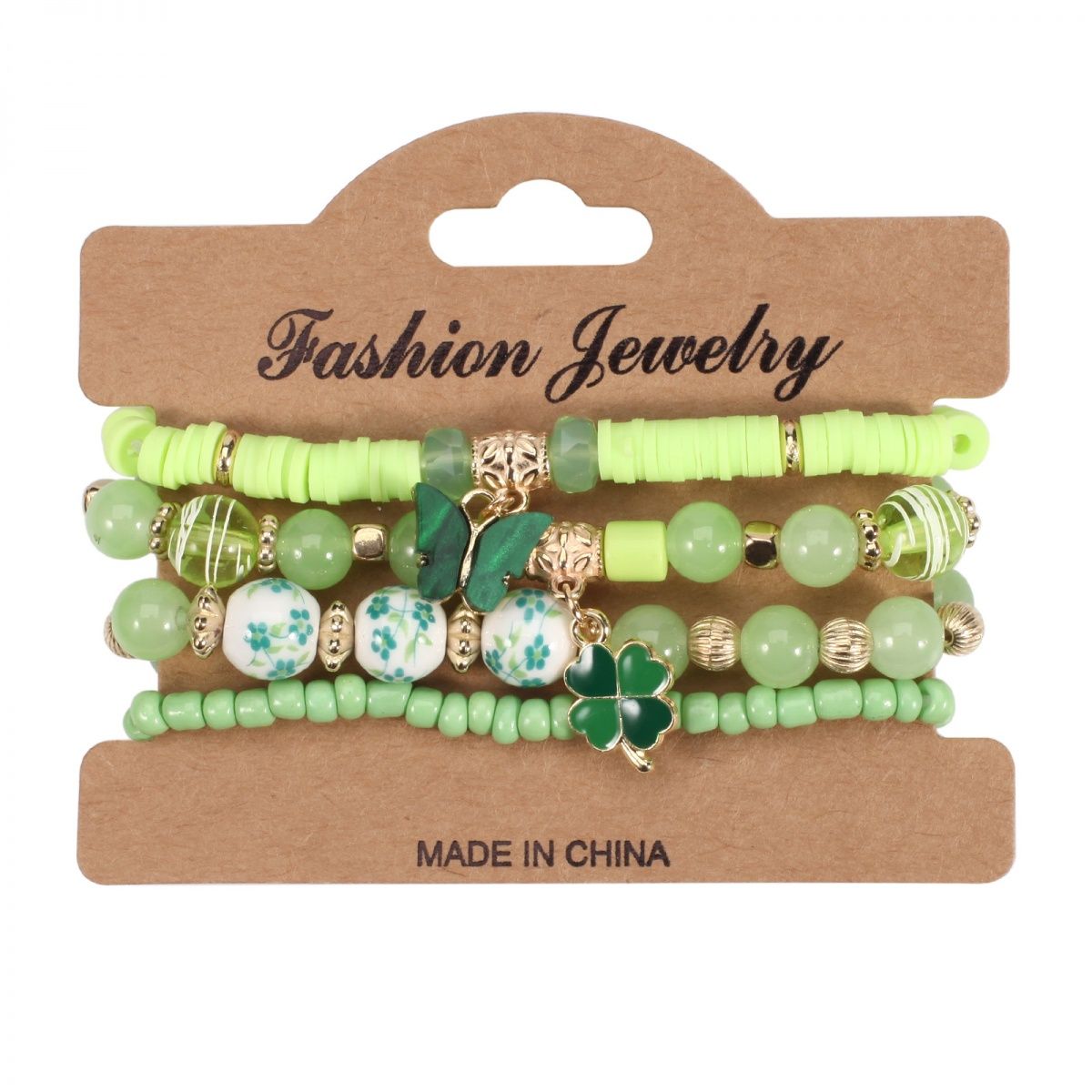Conjunto de Pulseiras com Pingente de Trevo Verde Fresco para o Dia de São Patrício e Letras da Sorte para o Dia Irlandês_voghion.com