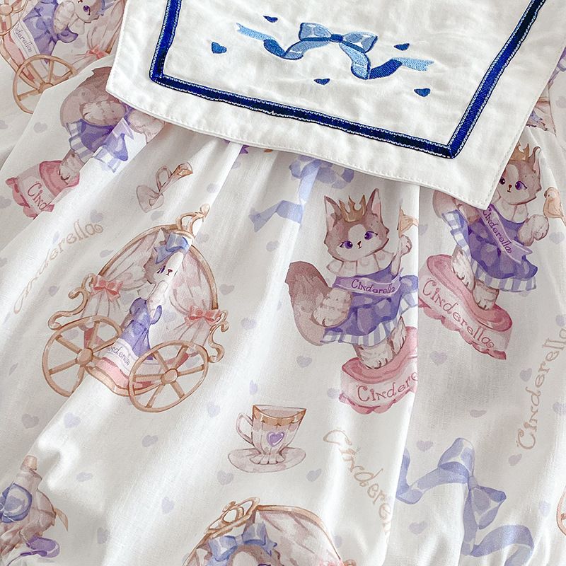 Casual klänning för flickor med lång ärm och söt katt_voghion.com