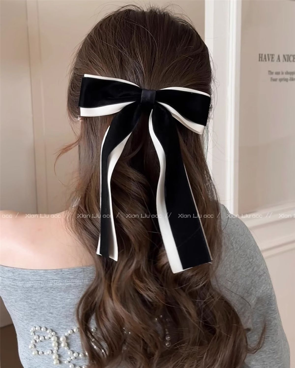 Pinza para el pelo con lazo de terciopelo accesorio primavera_voghion.com