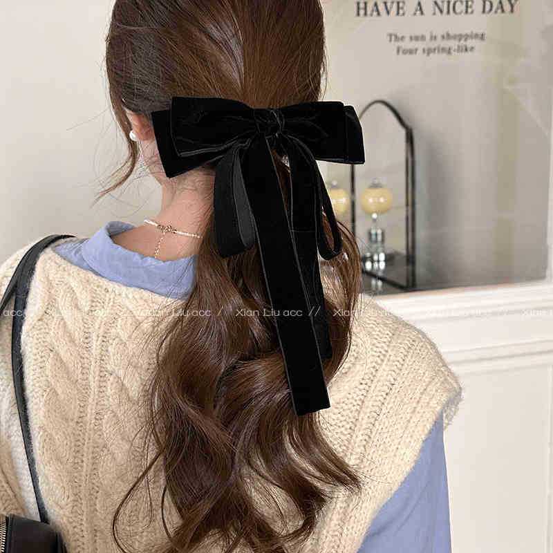 Lazo de terciopelo para mujer, nuevo para otoño e invierno 2025, pinza para la nuca, accesorio para el cabello con pinza recta._voghion.com
