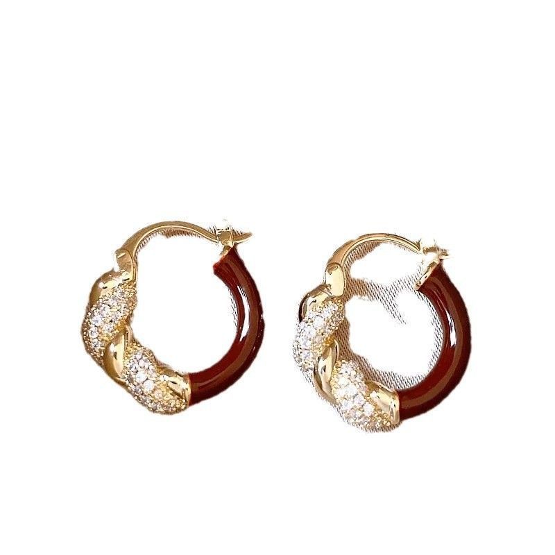 New Ankela Diamond-studded Niche French Light Luxury High-end Earrings, Simple And Versatile Red Earrings 1566_voghion.com