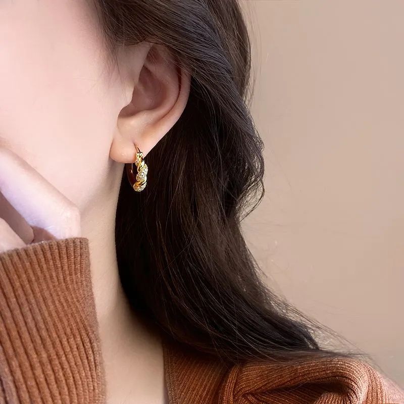 New Ankela Diamond-studded Niche French Light Luxury High-end Earrings, Simple And Versatile Red Earrings 1566_voghion.com