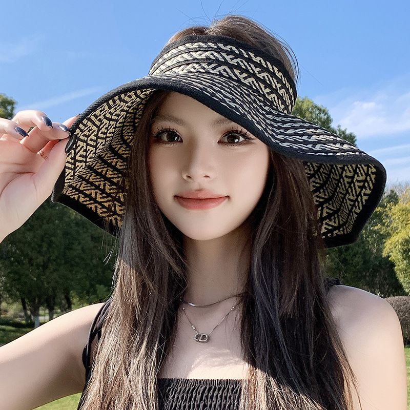 Faltbarer Reisehut mit großer Krempe und offenem Oberteil für Damen, neuer Sommersonnenhut mit UV-Schutz, atmungsaktiver Strohhut_voghion.com