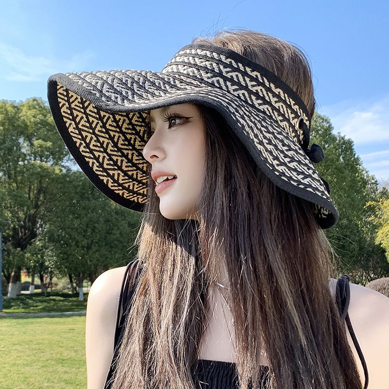 Faltbarer Reisehut mit großer Krempe und offenem Oberteil für Damen, neuer Sommersonnenhut mit UV-Schutz, atmungsaktiver Strohhut_voghion.com