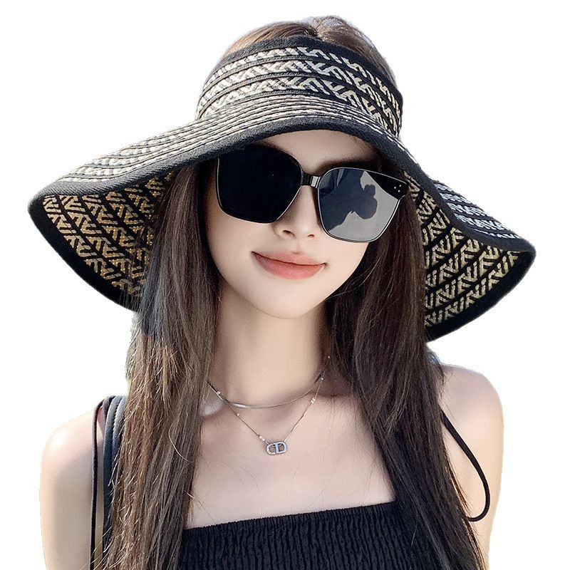 Faltbarer Reisehut mit großer Krempe und offenem Oberteil für Damen, neuer Sommersonnenhut mit UV-Schutz, atmungsaktiver Strohhut_voghion.com