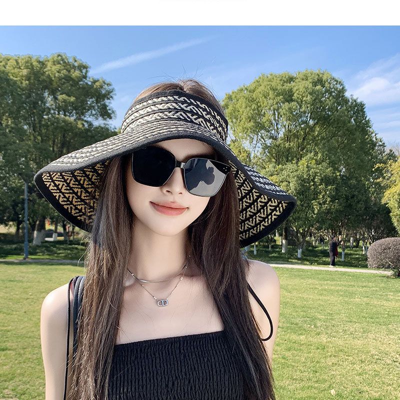 Faltbarer Reisehut mit großer Krempe und offenem Oberteil für Damen, neuer Sommersonnenhut mit UV-Schutz, atmungsaktiver Strohhut_voghion.com